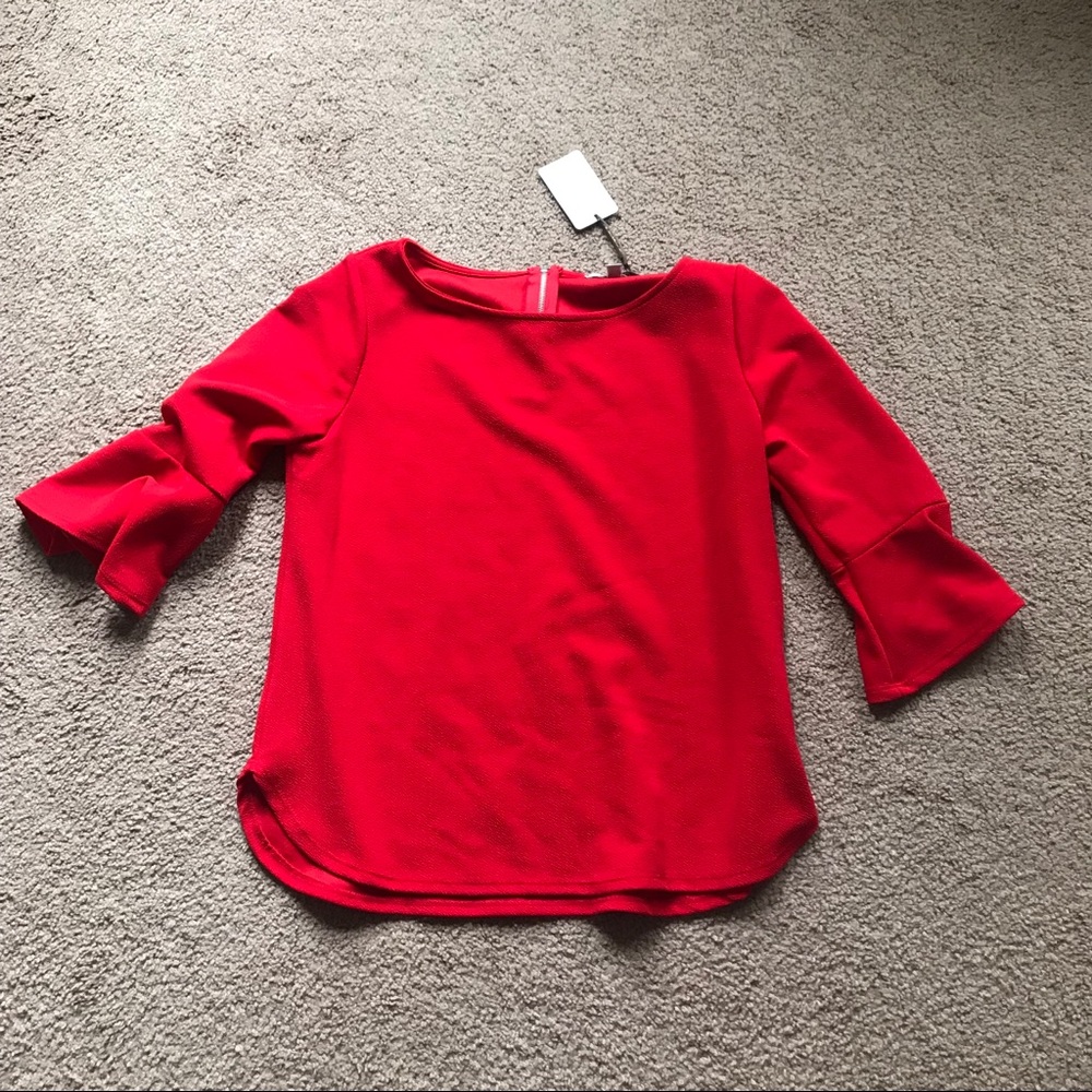 Red belled sleeve shirt